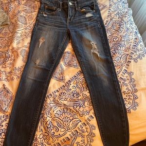 EXPRESS Cropped Ripped Mid-Rise Skinny Jeans